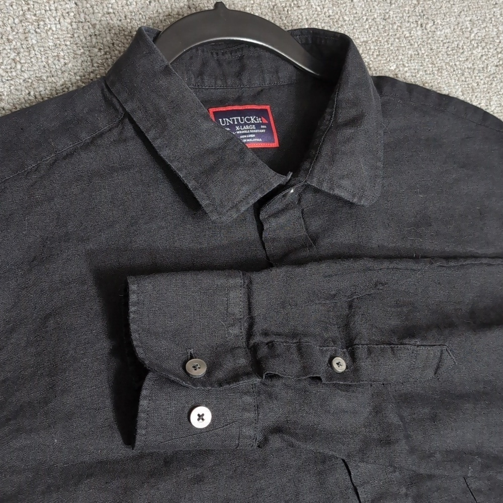 UNTUCKit Linen Button Down Shirt Size XLT "Cabardes" Wrinkle Resistant in Black